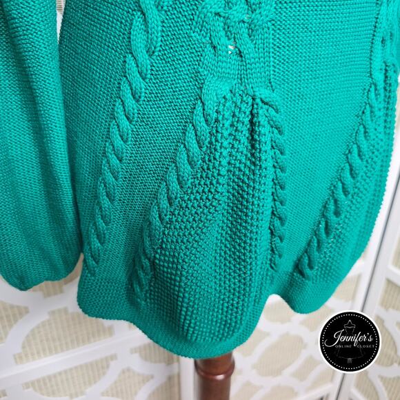 Cupio Women's Emerald Green Cable Knit Peplum Sweater Size XL - Picture 8 of 13